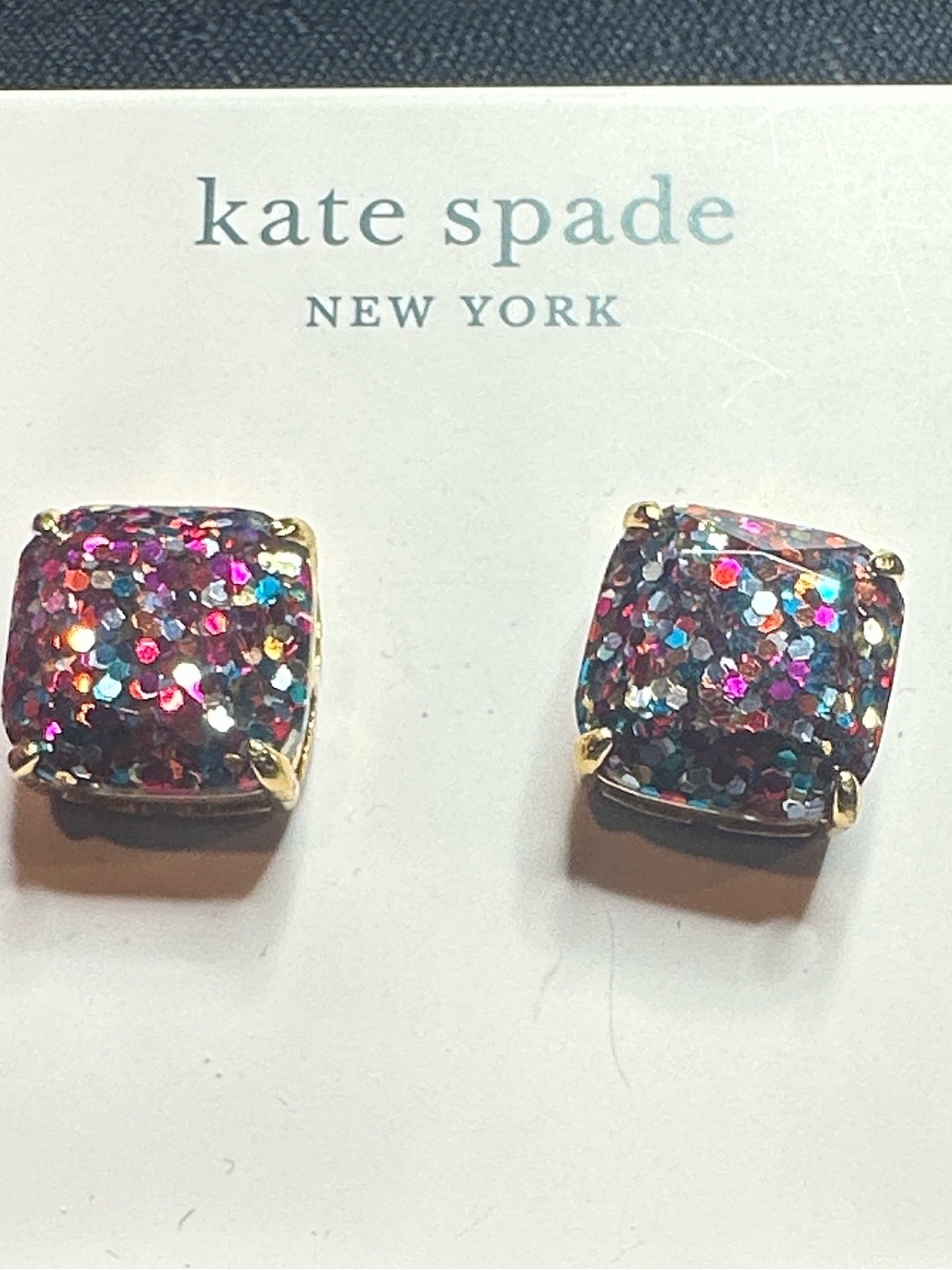 Kate Spade Earrings studs glitter pink gold New